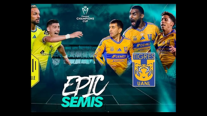 Cầu thủ Nashville và Tigres UANL tranh chấp quả bóng trên sân Cầu thủ Nashville và Tigres UANL tranh chấp quả bóng trên sân