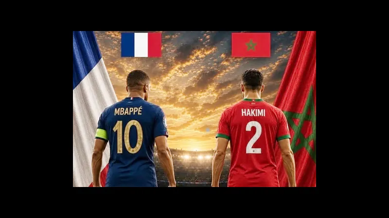 Cầu thủ Pháp và Morocco tranh chấp quả bóng trên sân cỏ Cầu thủ Pháp và Morocco tranh chấp quả bóng trên sân cỏ